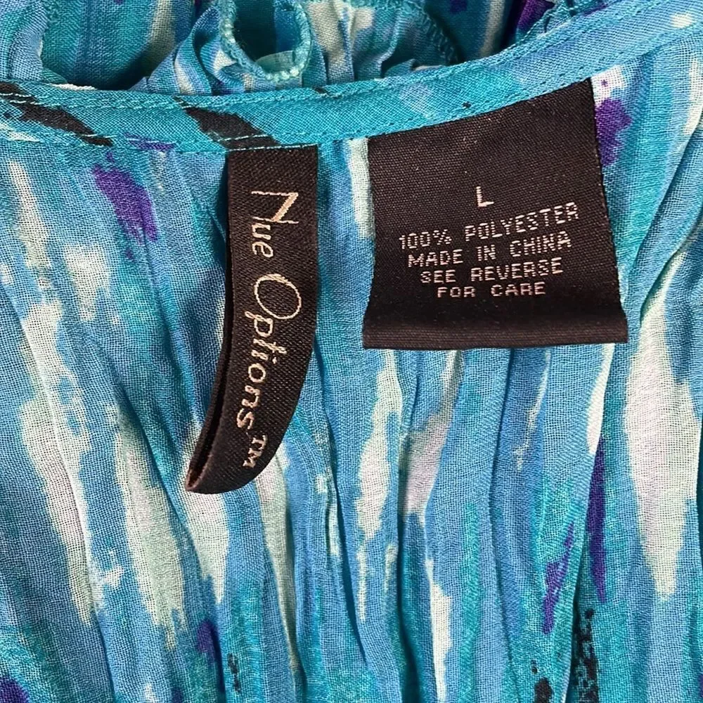Nue Options Ladies Ruffled Crinkle Blouse with removeable Cami ,Size Large,Teals - Picture 7 of 7